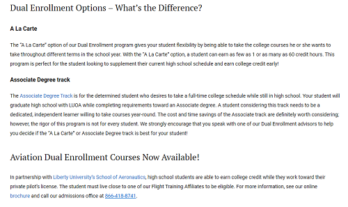 Explaination of Dual Enrollment Options